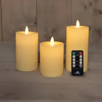 Anna&apos;s Collection LED kaars flame effect ribbel set 7.5 cm ivoor 3 stuks - thumbnail