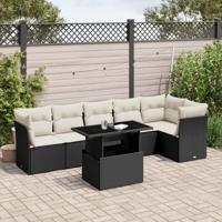 7-delige Loungeset met kussens poly rattan zwart - thumbnail