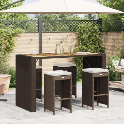 Tuinbarkrukken met kussens 4 st poly rattan bruin Tuinbarkrukken met kussens 4 st poly rattan bruin