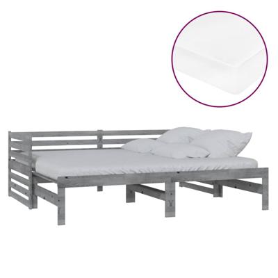 Slaapbank uitschuifbaar massief grenenhout grijs 2x(90x200) cm