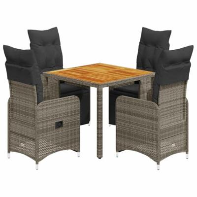 5-delige Bistroset met kussens poly rattan grijs