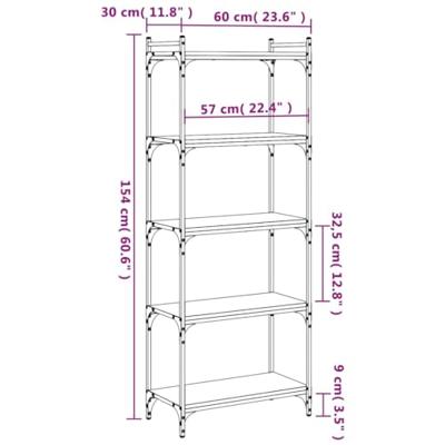 Boekenkast 5-laags 60x30x154 cm bewerkt hout grijs sonoma