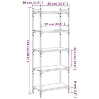 Boekenkast 5-laags 60x30x154 cm bewerkt hout grijs sonoma - thumbnail