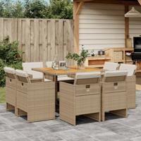 9-delige Tuinset met kussens poly rattan beige - thumbnail