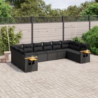 11-delige Loungeset met kussens poly rattan zwart - thumbnail