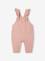 Tuinbroek van keperstof met ruches voor baby's roze (poederkleur) - thumbnail