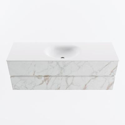 MONDIAZ VICA 140cm badmeubel onderkast Carrara 2 lades. Wastafel MOON midden zonder kraangat, kleur Talc.