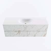 MONDIAZ VICA 140cm badmeubel onderkast Carrara 2 lades. Wastafel MOON midden zonder kraangat, kleur Talc. - thumbnail