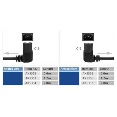 ACT Netsnoer C14 - C15 (haaks links) IEC60320 zwart 0.6 m