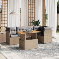 5-delige Loungeset met kussens poly rattan beige - thumbnail