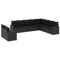 10-delige Loungeset met kussens poly rattan zwart - thumbnail