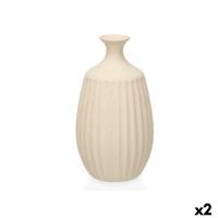 Vaas Beige Keramisch 21 x 39 x 21 cm (2 Stuks) Strepen - thumbnail