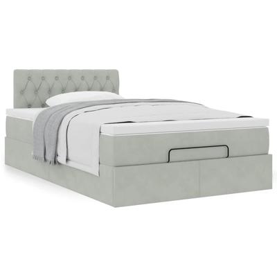 Ottoman bed met matras 140x200cm fluweel lichtgrijs