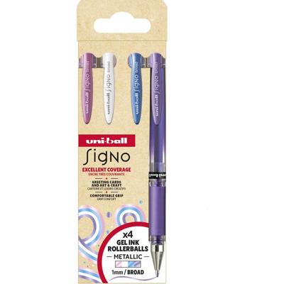 Uni-ball roller Signo Broad Creative, brede punt, etui van 4 stuks: roze, wit, blauw, paars Uni-ball roller Signo Broad Creative, brede punt, etui van 4 stuks: roze, wit, blauw, paars