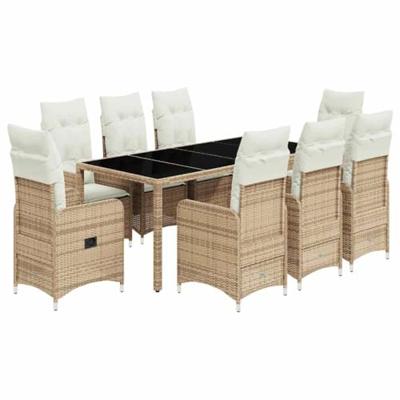 9-delige Bistroset met kussens poly rattan beige