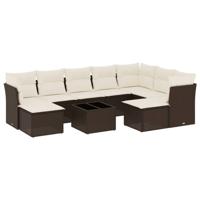 10-delige Loungeset met kussens poly rattan bruin - thumbnail