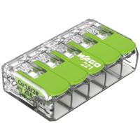 WAGO 221-425 221 Verbindingsklem Flexibel: 0.14-4 mm² Massief: 0.2-4 mm² Aantal polen: 5 25 stuk(s) Transparant, Groen - thumbnail