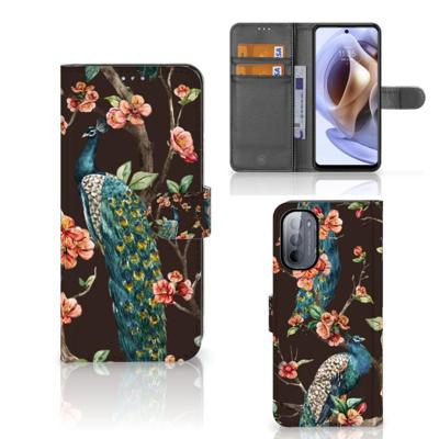 Motorola Moto G31 | G41 | Telefoonhoesje | Met pasjeshouder | Pauw met Bloemen