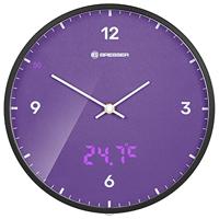 BRESSER MyTime LEDsec wandklok 24 cm met temperatuurweergave (purple) - thumbnail