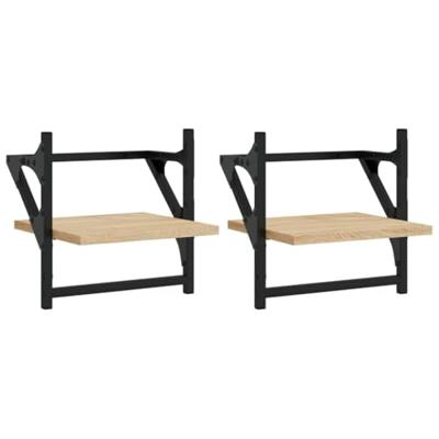 Wandschappen met stangen 2 st 30x25x30 cm sonoma eikenkleurig - thumbnail
