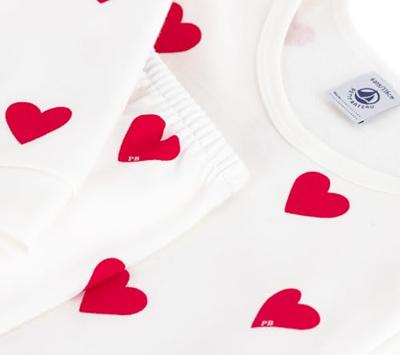 Pyjama voor kinderen met PETIT BATEAU-hartjesprint wit