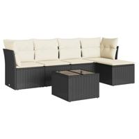 6-delige Loungeset met kussens poly rattan zwart - thumbnail
