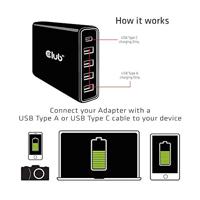club3D Club 3D CAC-1903 - Netzteil - AC 100-110/240 V USB-laadstation 111 W 4x USB-C, 1x USB-A USB PD Zwart Binnen - thumbnail