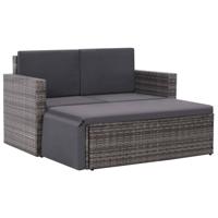 2-delige Loungeset met kussens poly rattan grijs - thumbnail