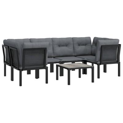 7-delige Loungeset poly rattan zwart en grijs