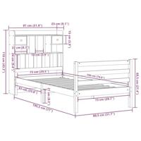 Bed met boekenkast zonder matras grenenhout wasbruin 75x190 cm - thumbnail