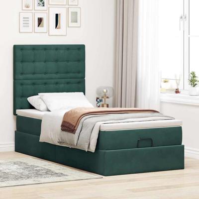 Ottoman bed met matrassen en LED's 90x200cm fluweel donkergroen