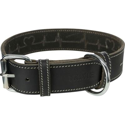 TRIXIE HALSBAND HOND RUSTIC VETLEER HEARTBEAT ZWART 47-55X4 CM