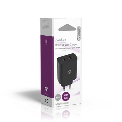 Oplader | Snellaad functie | 2.0 / 2.25 / 3.25 A | Outputs: 2 | USB-A / USB-C© | 65 W | Automatisc Oplader | Snellaad functie | 2.0 / 2.25 / 3.25 A | Outputs: 2 | USB-A / USB-C© | 65 W | Automatisc