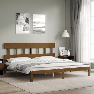 Bedframe met hoofdbord massief hout honingbruin 200x200 cm