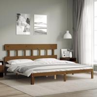 Bedframe met hoofdbord massief hout honingbruin 200x200 cm - thumbnail