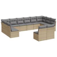 12-delige Loungeset met kussens poly rattan beige - thumbnail