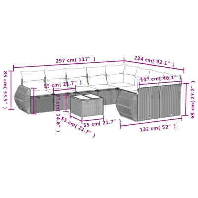 10-delige Loungeset met kussens poly rattan zwart - thumbnail