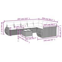 10-delige Loungeset met kussens poly rattan zwart - thumbnail