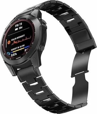 By Qubix - Titanium schakelband - Zwart - Compatible met Garmin Fenix 8-47mm - Compatible Garmin bandje - Bandbreedte: 22mm