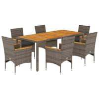 7-delige Tuinset met kussens poly rattan en acaciahout grijs - thumbnail