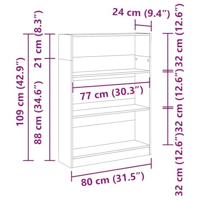 Boekenkast 80x24x109 cm bewerkt hout oud houtkleurig - thumbnail