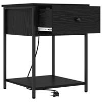 Nachtkastje met lade Zwart eiken 42 x 41 x 56 cm Bewerkt hout - thumbnail