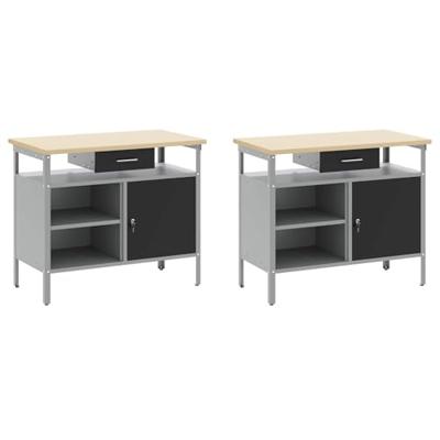 Werkbankset met lade 8 pcs Zwart en Grijs Gepoedercoat staal