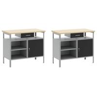 Werkbankset met lade 8 pcs Zwart en Grijs Gepoedercoat staal - thumbnail