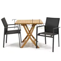 Tuinset Delia zwart stapelbaar met Milton tafel vierkant 80x80 - thumbnail