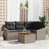 Tuinbankenset met kussen 5 pcs Grijs poly rattan - thumbnail