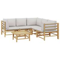 6-delige Loungeset met kussens bamboe lichtgrijs - thumbnail