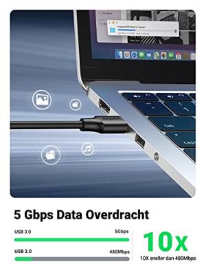 UGREEN USB-kabel USB 3.2 Gen1 (USB 3.0 / USB 3.1 Gen1) USB-A stekker, USB-A bus 1 m Zwart 10368 - thumbnail