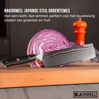 Blackwell Messenset (Koksmes + Groentemes / Nakirimes) - Japanse stijl - 67 lagen damaststaal - VG10 - 2-delig - thumbnail