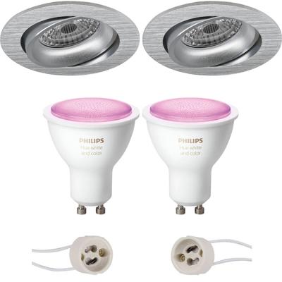 Pragmi Delton Pro - Inbouw Rond - Mat Zilver - Kantelbaar - Ø82mm - Philips Hue - Led Spot Set Gu10 - White And Color